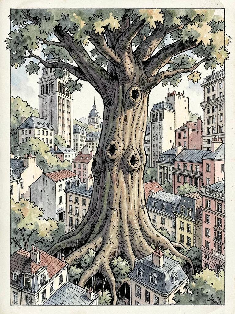 Giant tree in vertical city