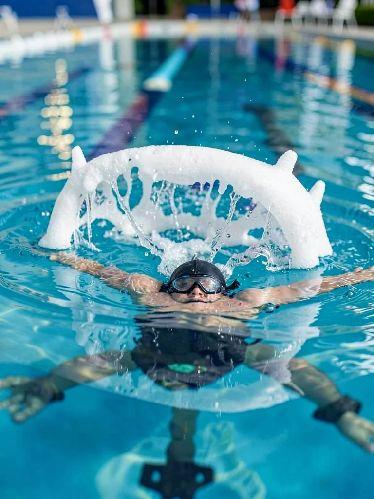 The exact moment a diver enters a pool, the crown of water frozen mid-formation,