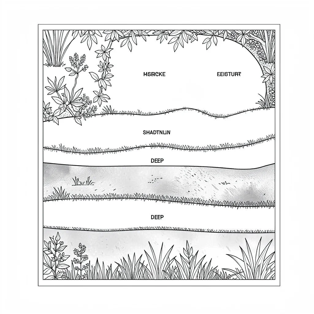 Diagram blueprint of pond planting zones with marginal, shallow, and deep tiers 