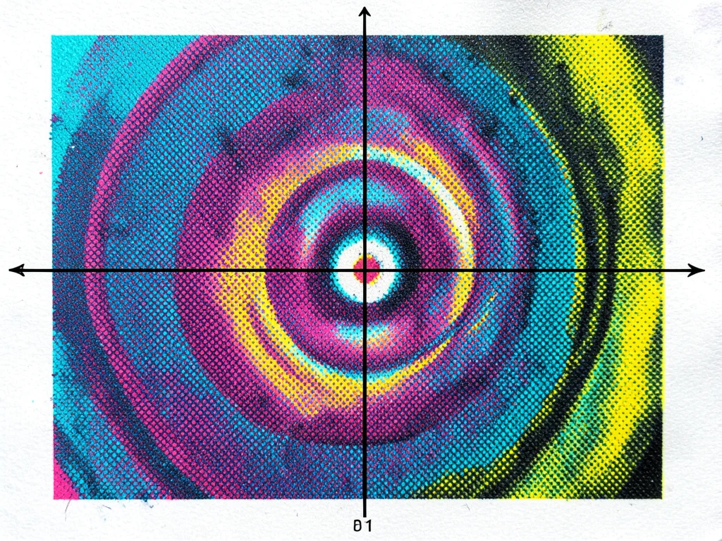 Registration marks extreme closeup, crosshair and color bars used for print alig