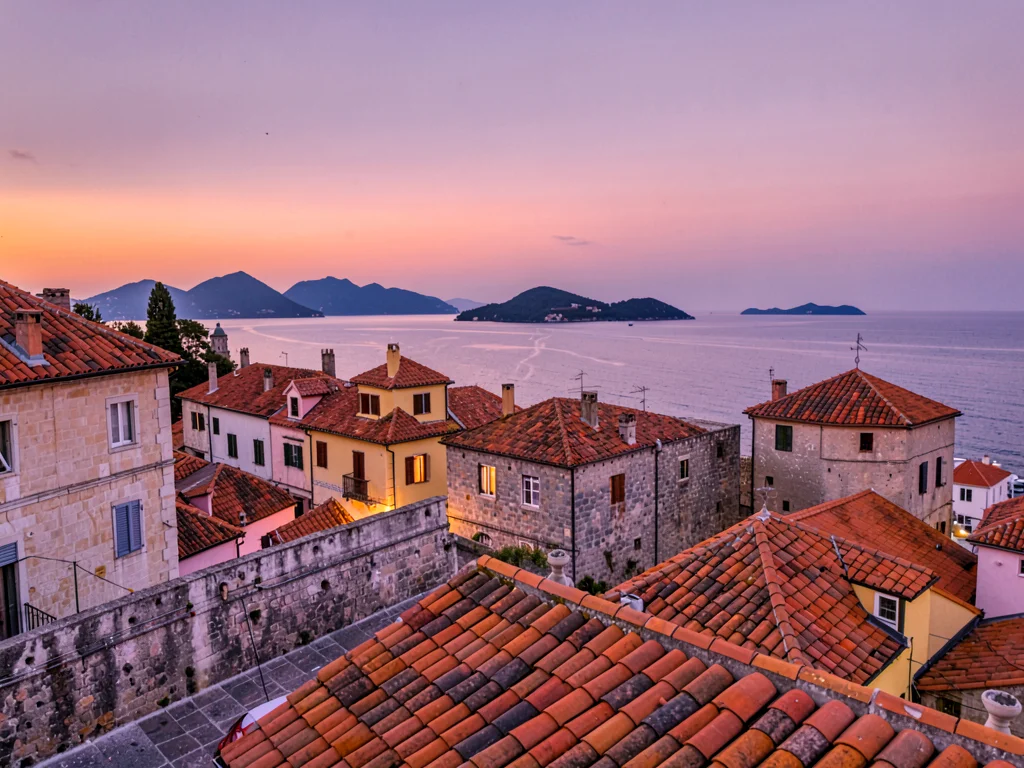 Sunset over terracotta and Adriatic