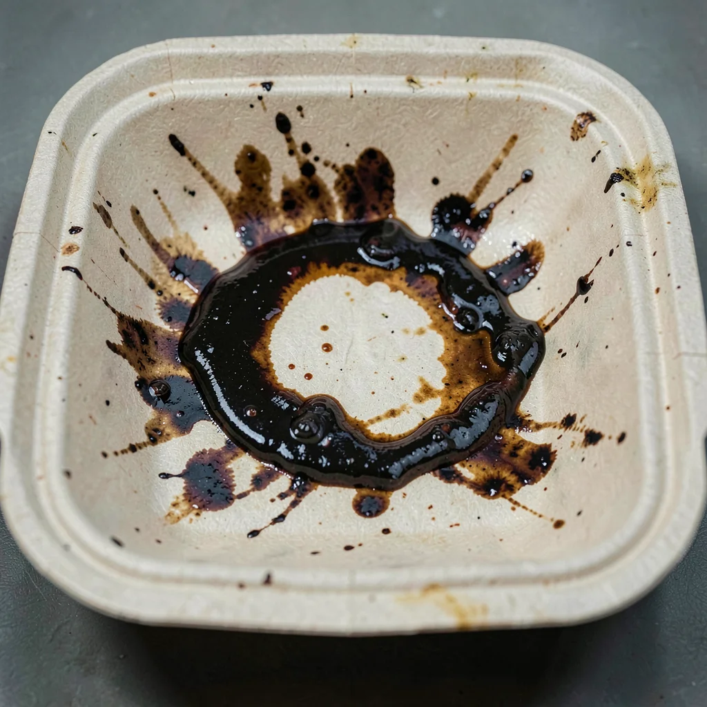Grease stain on cardboard takeout container as abstract form