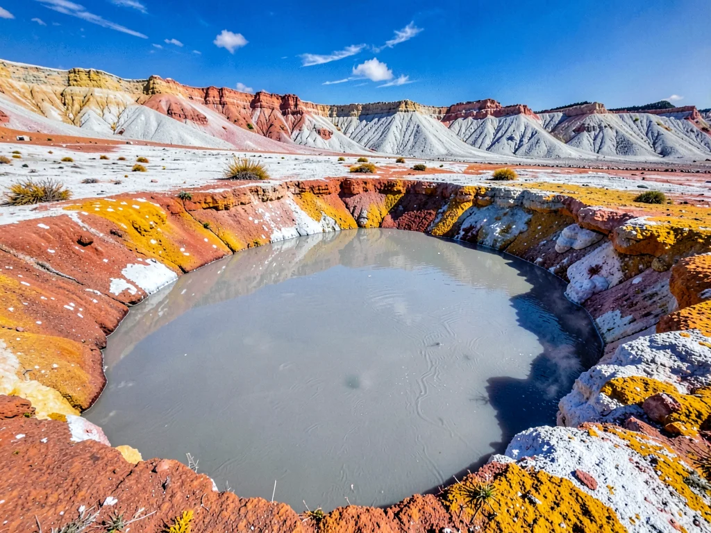 Mudpot crater showing gray mineral soup