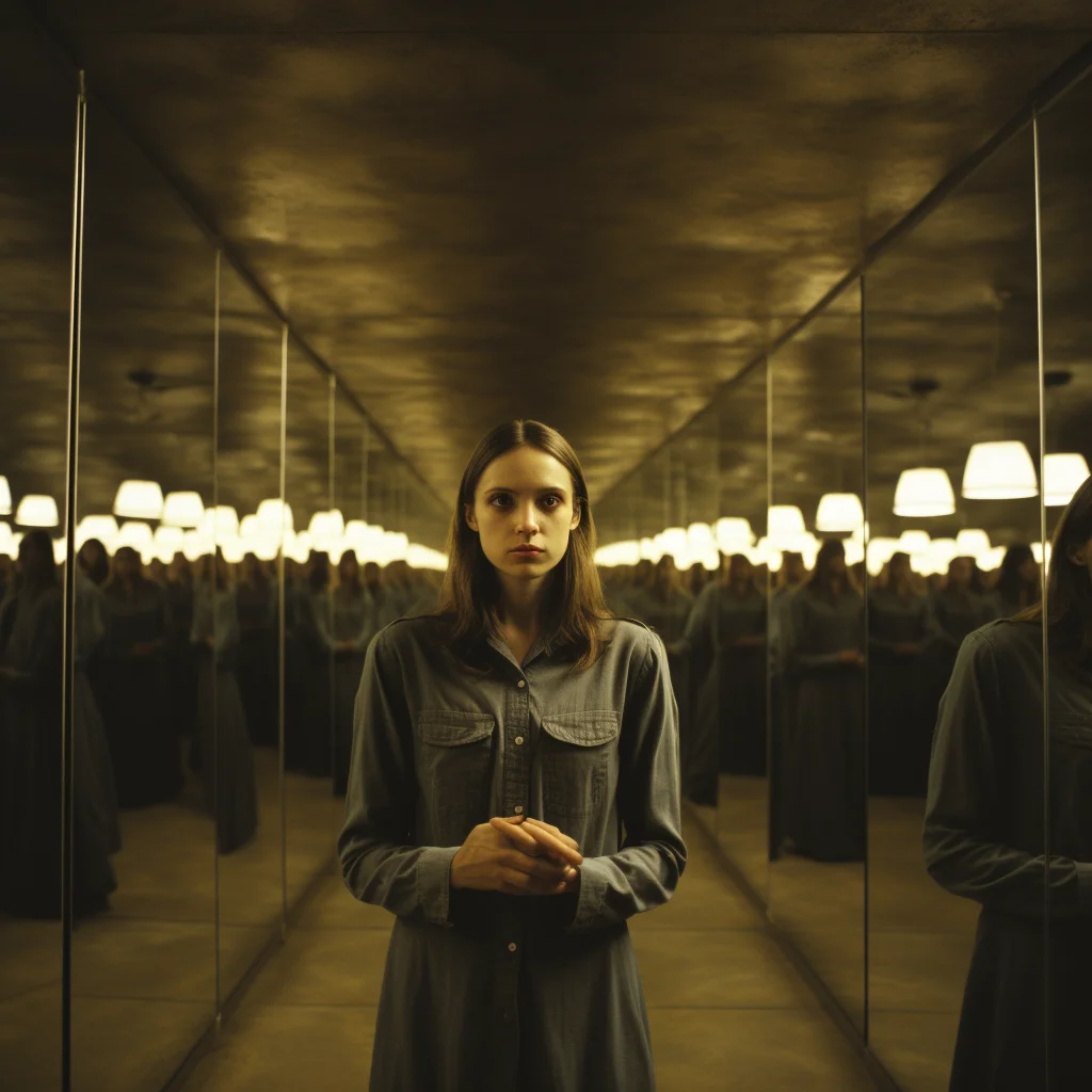Photo Amidst a crowded party a woman holds a mirror r