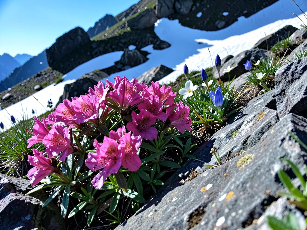 Alpine rose on rocky slope