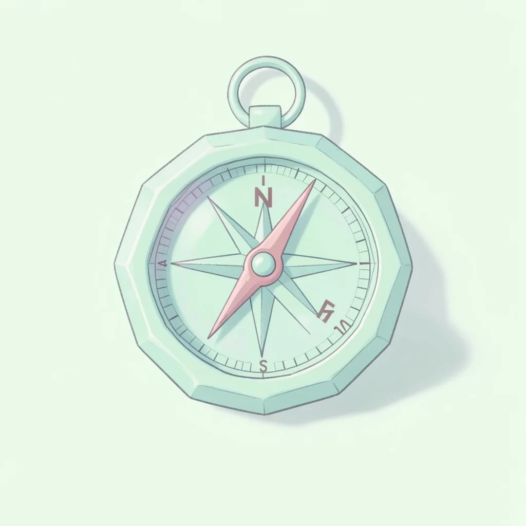 Compact mint-green lowpoly compass with octagonal facets on the bezel, north nee