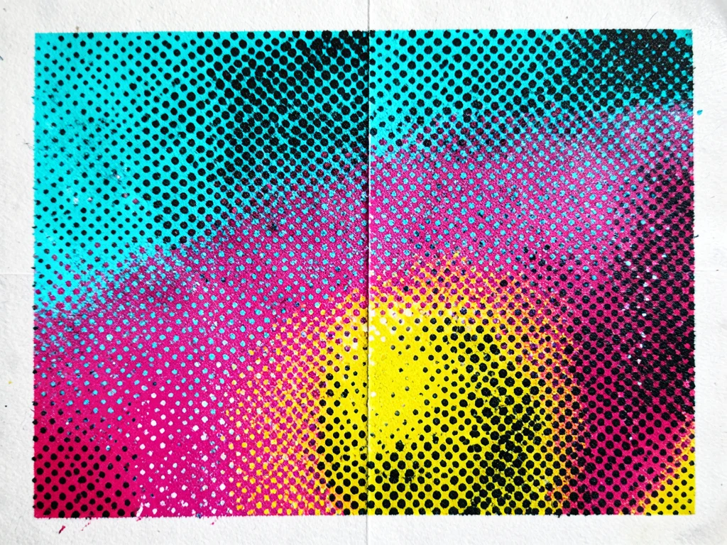 Halftone gradient from 5% to 95% dot coverage, individual dots growing from tiny