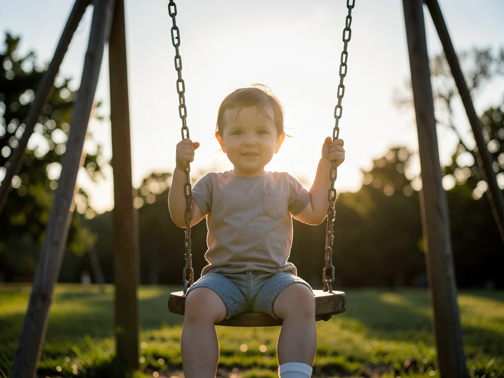 Child on swing backlit
