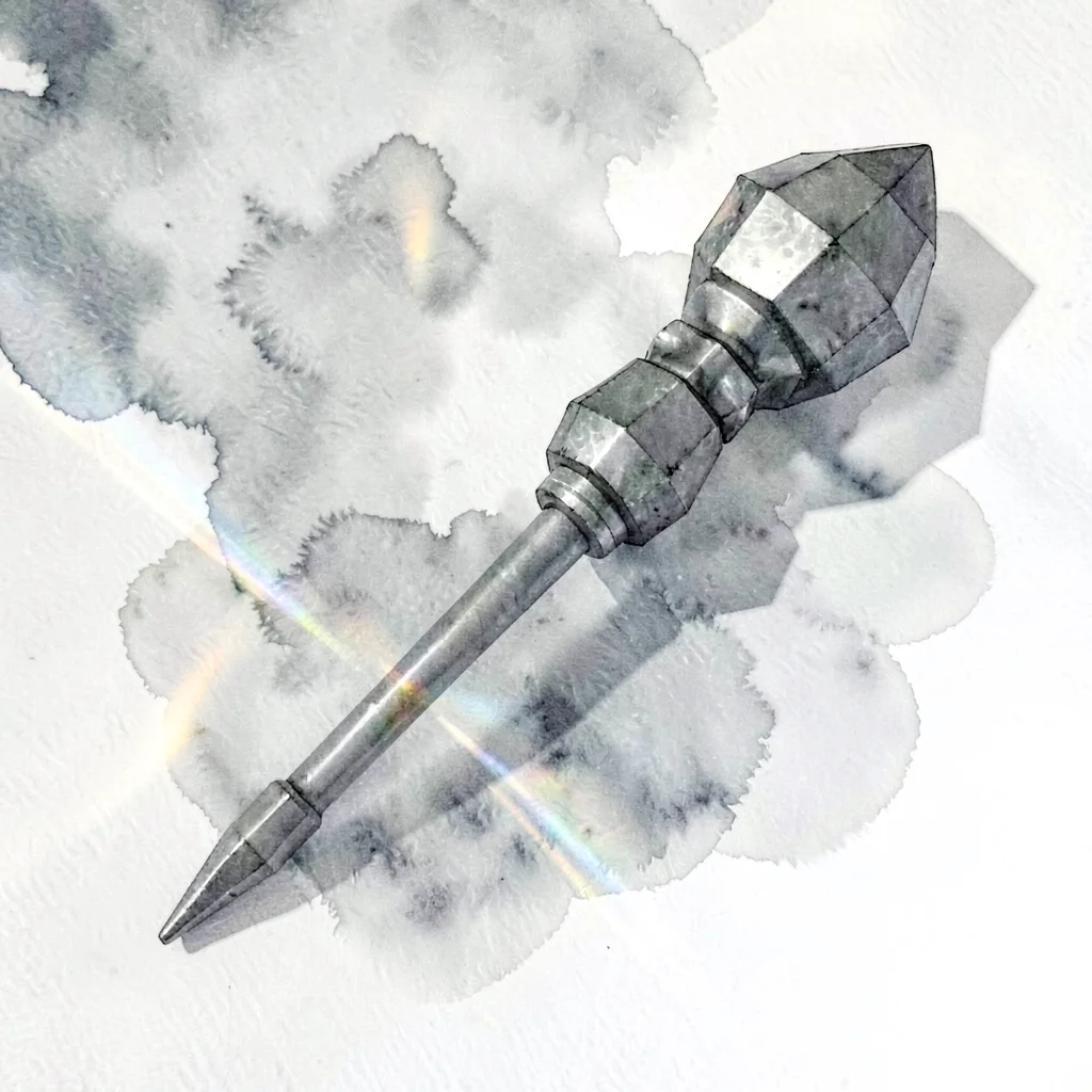 Smoky lowpoly war hammer with a chunky faceted head and slim grey haft refractin