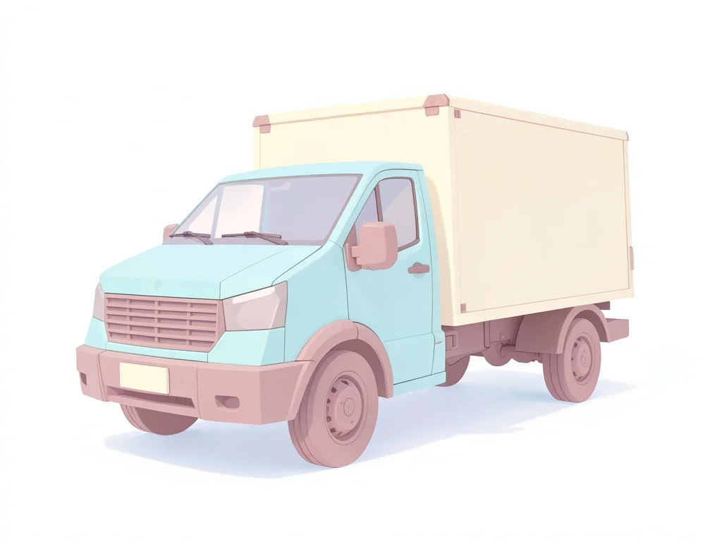Boxed sky-blue lowpoly delivery van with a cream cargo box and dusty-pink wheels