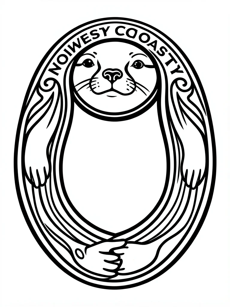 Sea otter floating — round face as primary ovoid, paws folded, body curving