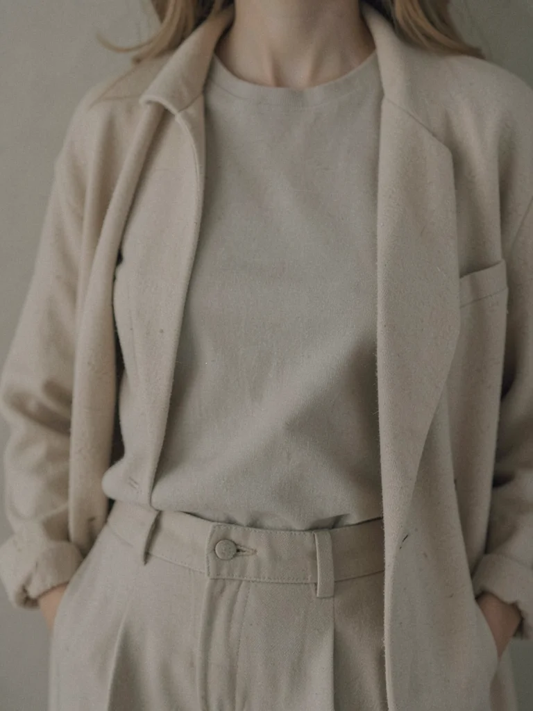 Neutral outfit details close-up