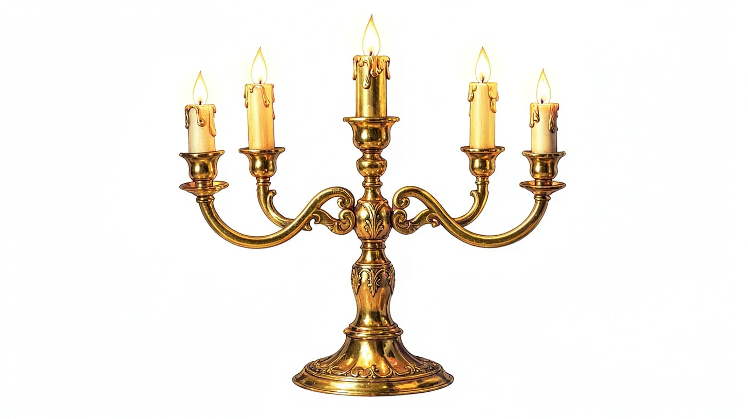 Gold leaf illuminated illustration, seven-branched candelabra , burnished gold l