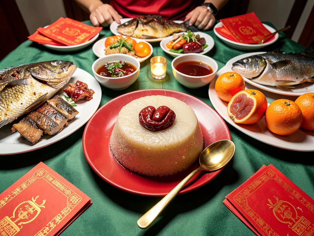 Nian Gao Sticky Rice Cake on Red Plate