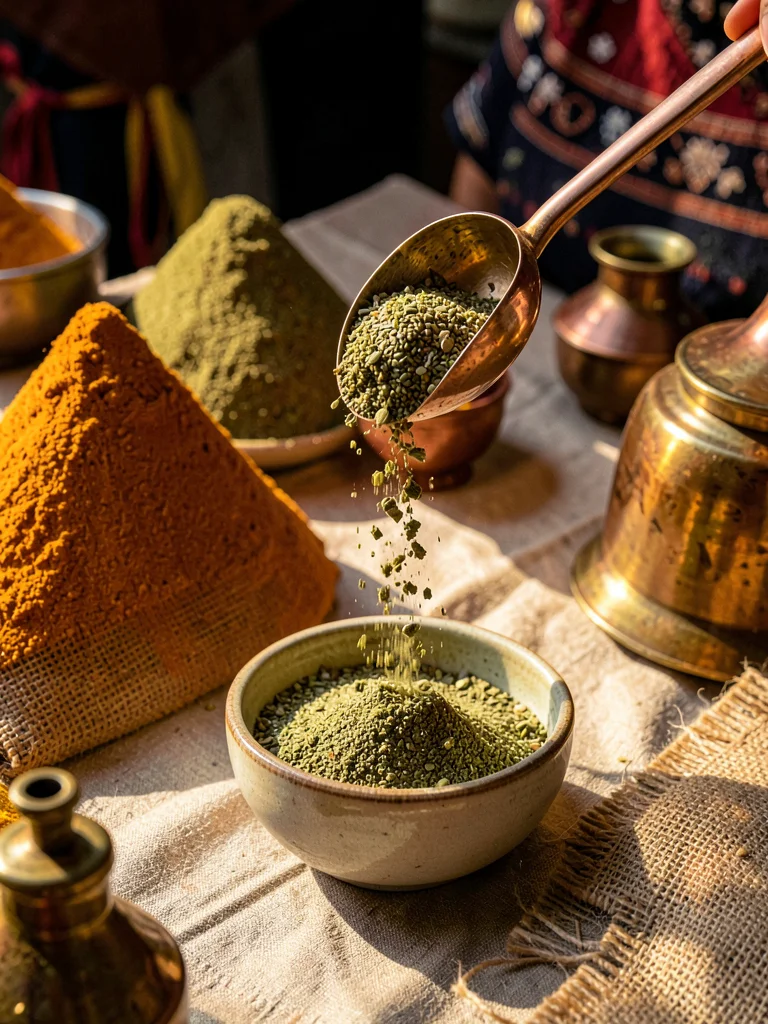 Zaatar Being Scooped in Copper Measure