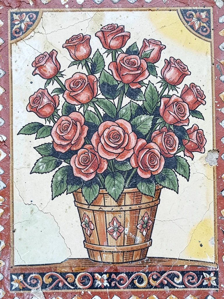Sgraffito rose basket