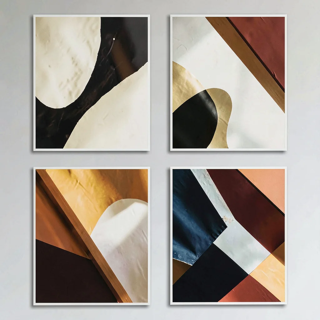 A photographer-portfolio quad-grid of four large abstract image plates arranged 
