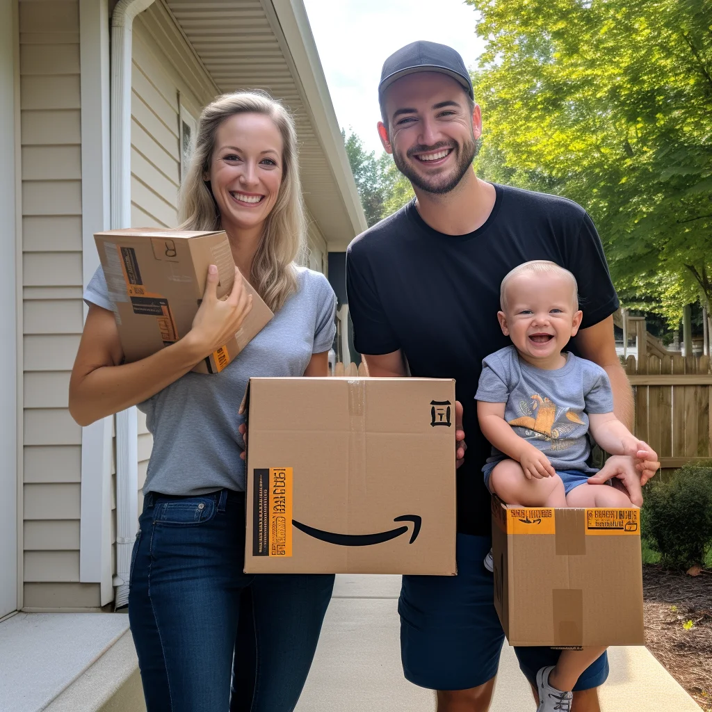 Akward family photo delivery worker family amazon. un