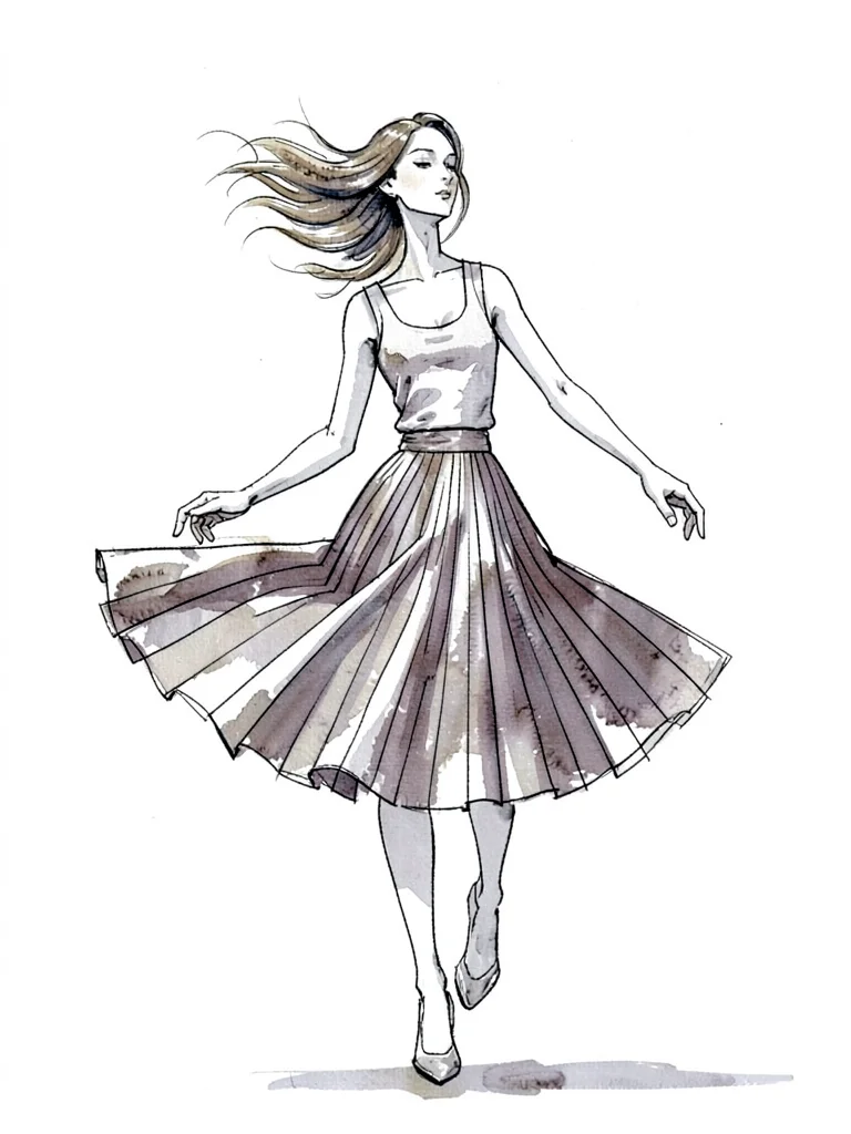 Figure mid-spin pleated skirt