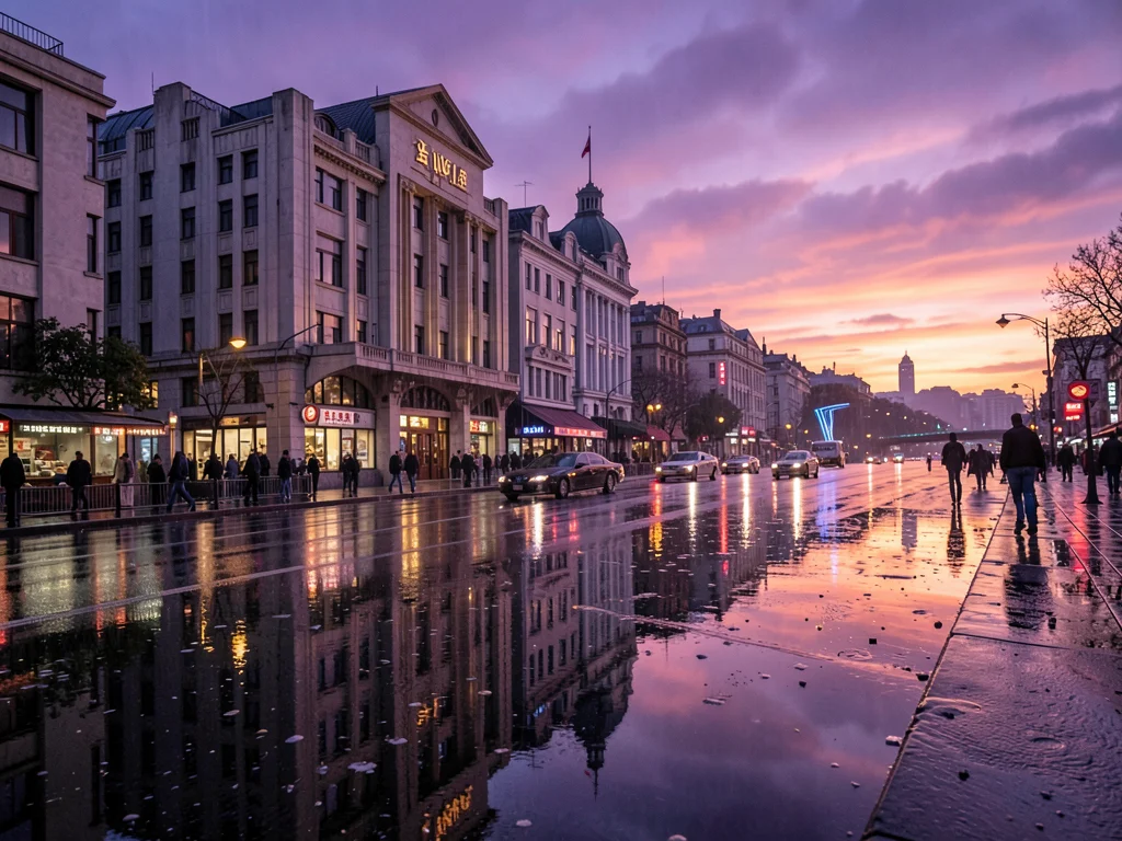 The Bund at twilight in rain
