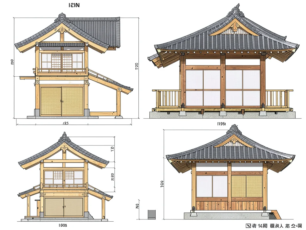 Japanese temple section drawing