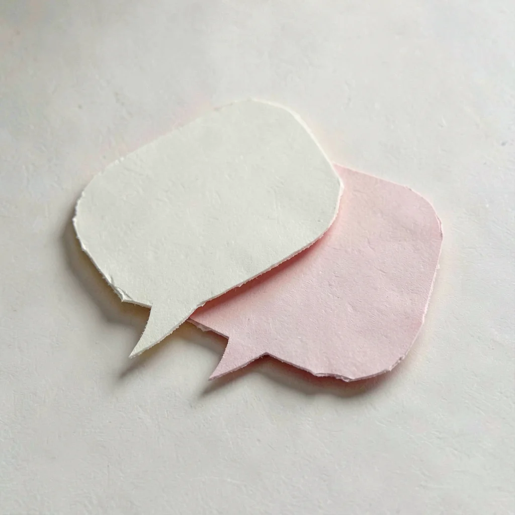 Papercraft onboarding illustration of two layered paper speech bubbles overlappi