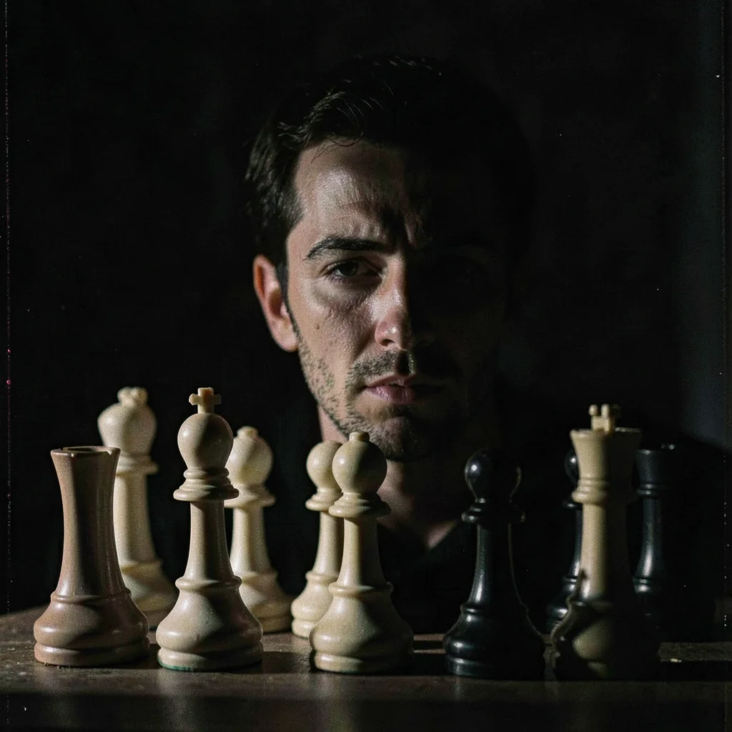Chess pieces with dramatic side light