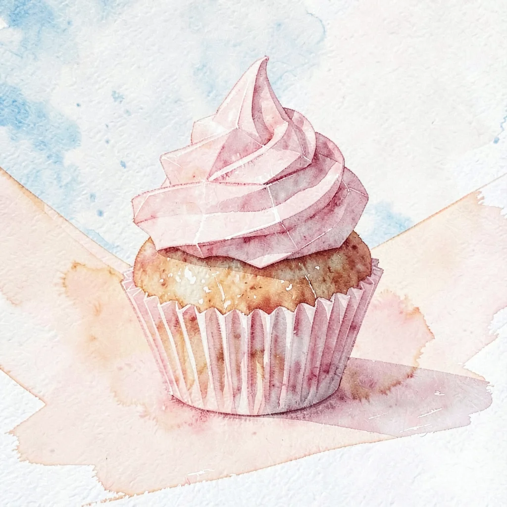 Faceted rose-quartz lowpoly cupcake with a swirled pink frosting top and a thin 