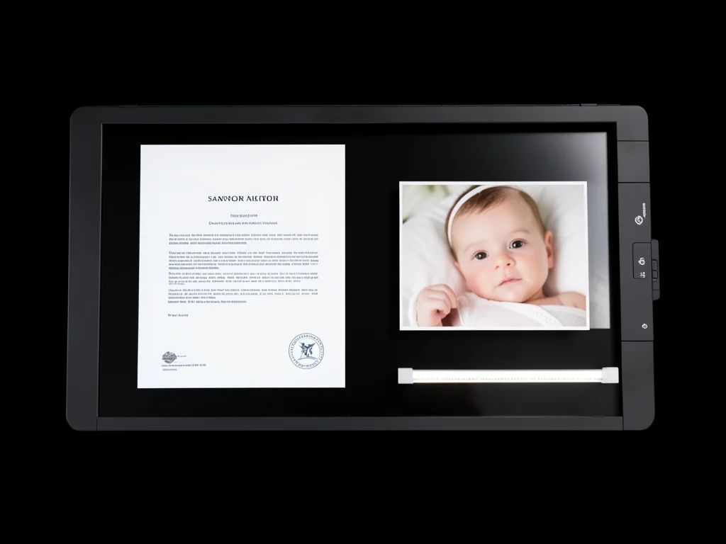 Scanner capture of diploma alongside baby photo, then and now contrast