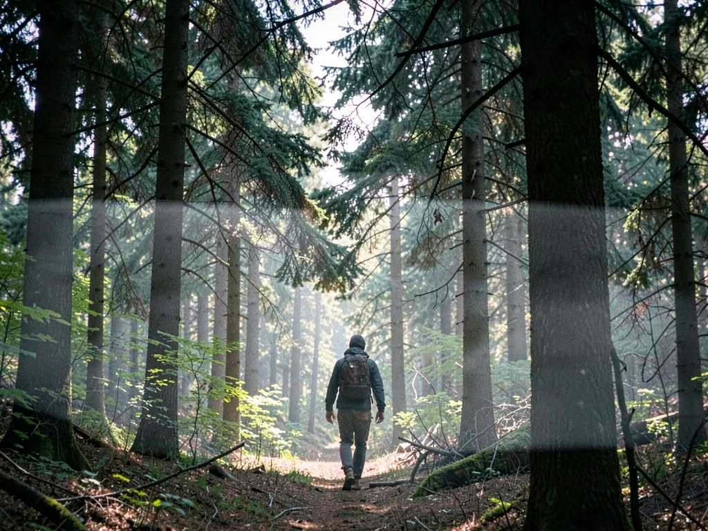 Forest with figure walking through