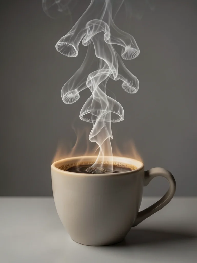 Schlieren image of a cup of hot coffee, the steam column rising from the surface