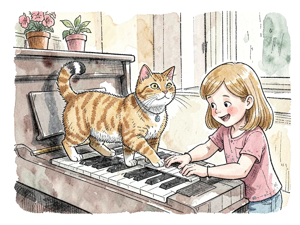 Cat walking on piano during practice