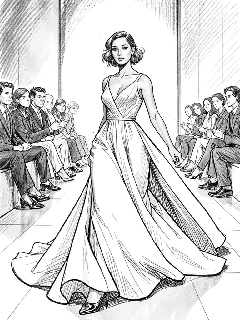 Trailing gown pooling fabric