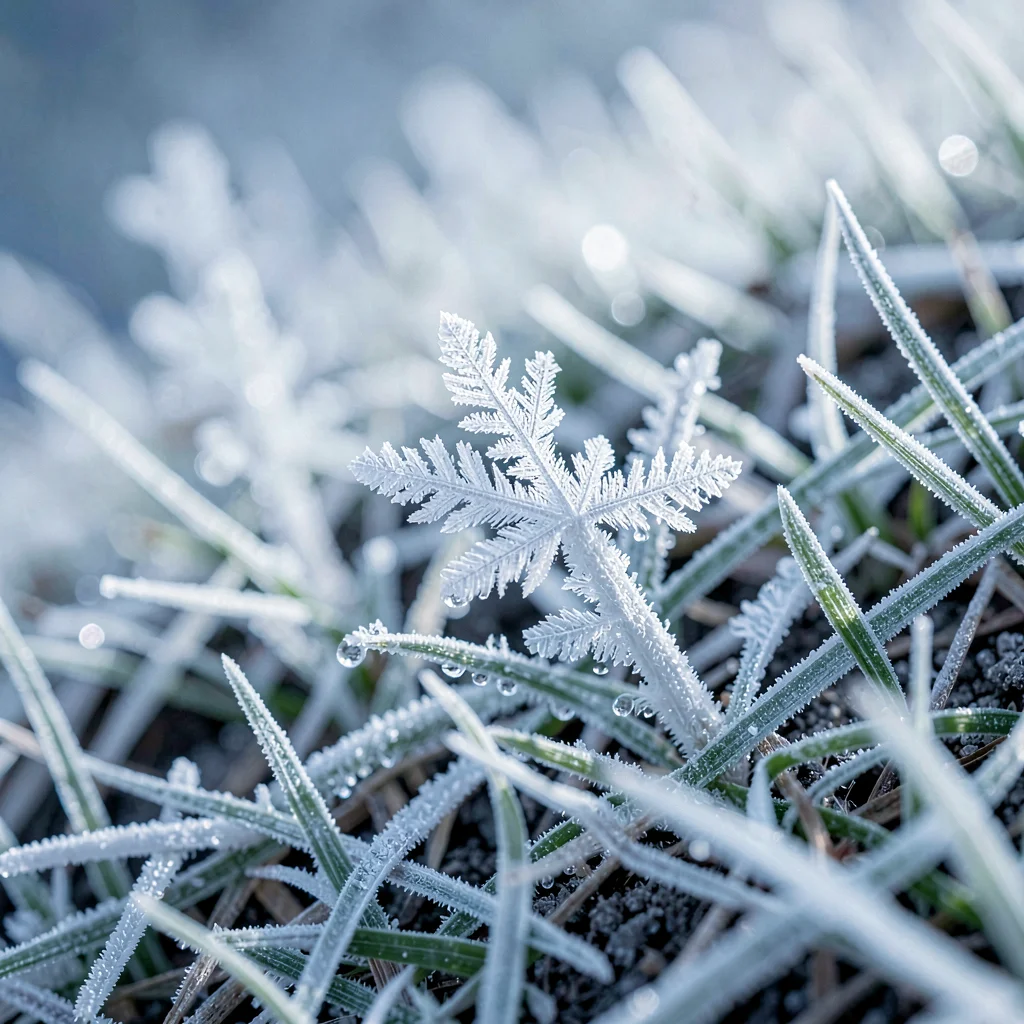 launch slope with frost on the grass, soft cool light