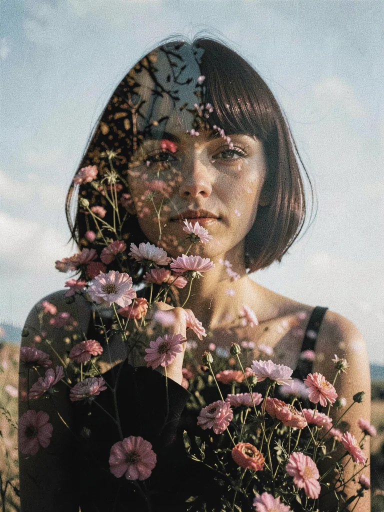 Flowers through woman's form
