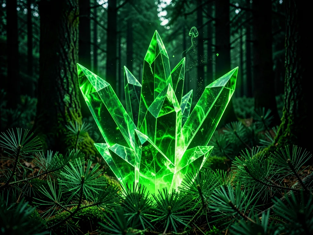 Pine forest aroma shown as sharp green crystalline geometric forms