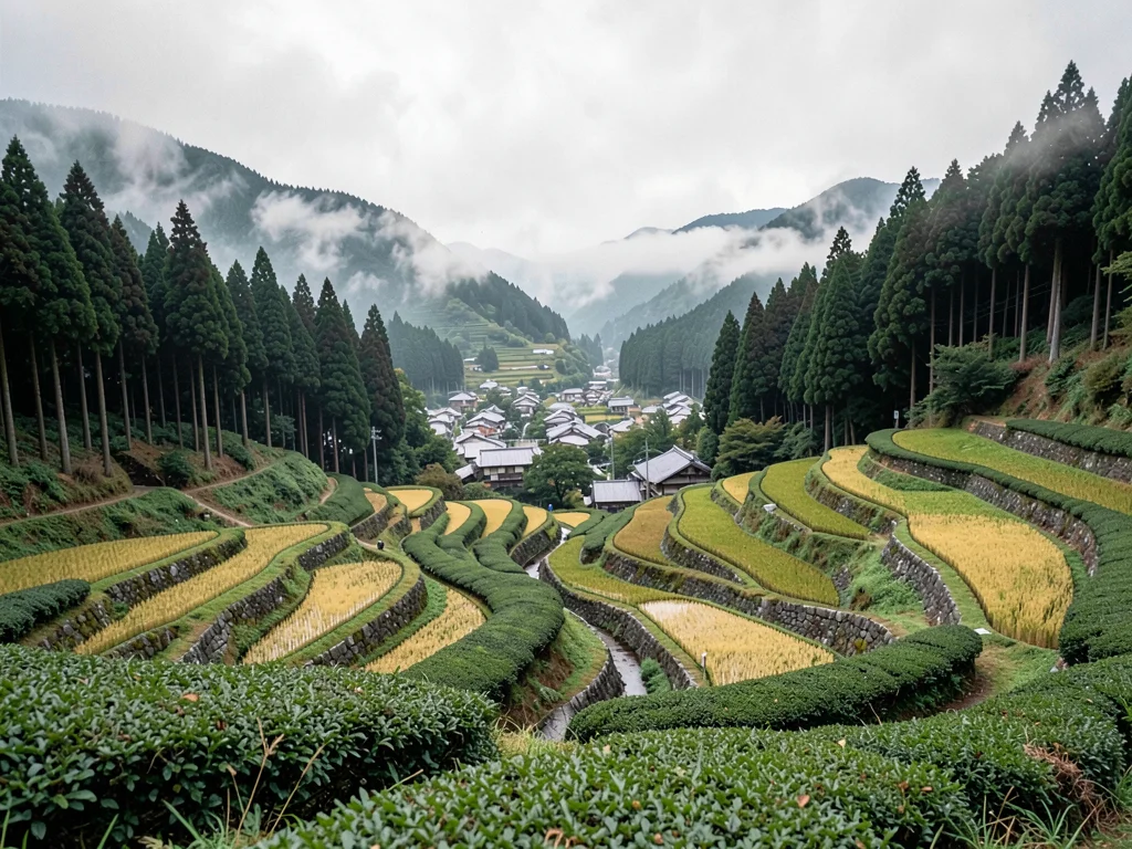 Tea Plantation Rows on Mountain Slope