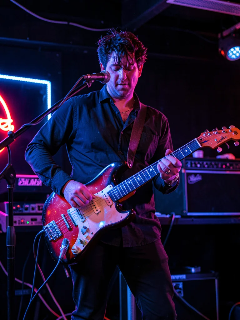 Musician with instrument in neon