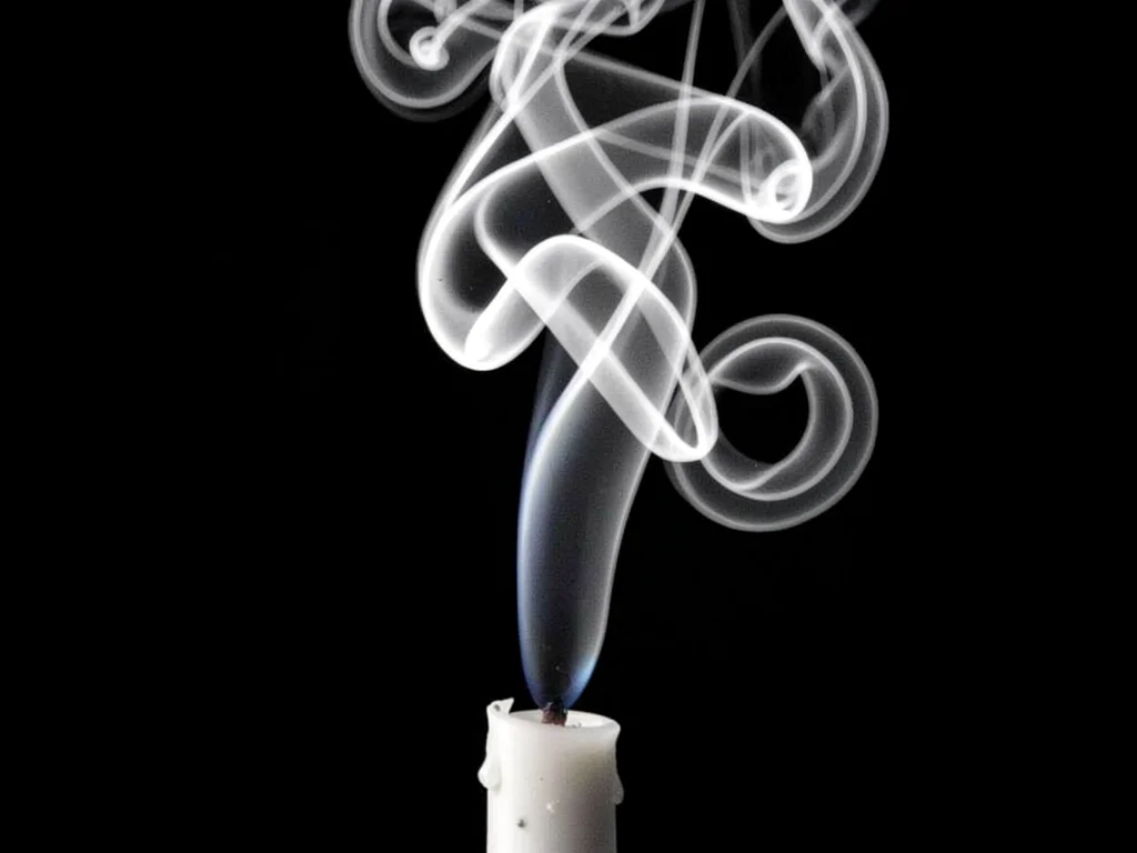 Candle snuff smoke rising in complex spiraling pattern