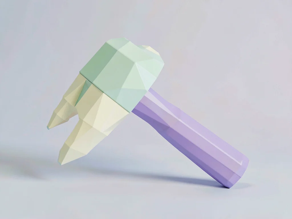 Claw-headed faceted cream lowpoly hammer with a mint head and chunky lavender ha