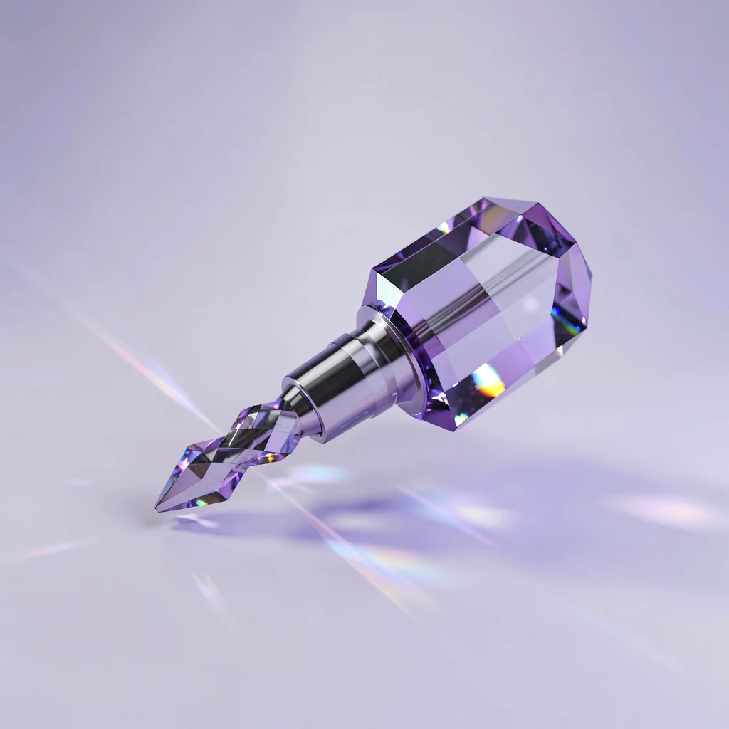 Amethyst lowpoly drill with a faceted purple body and a sharp crystalline bit th