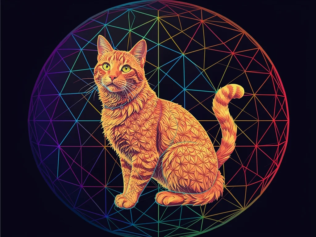 Generative art, geometric patterns, organge cat , algorithmic design, precise ma