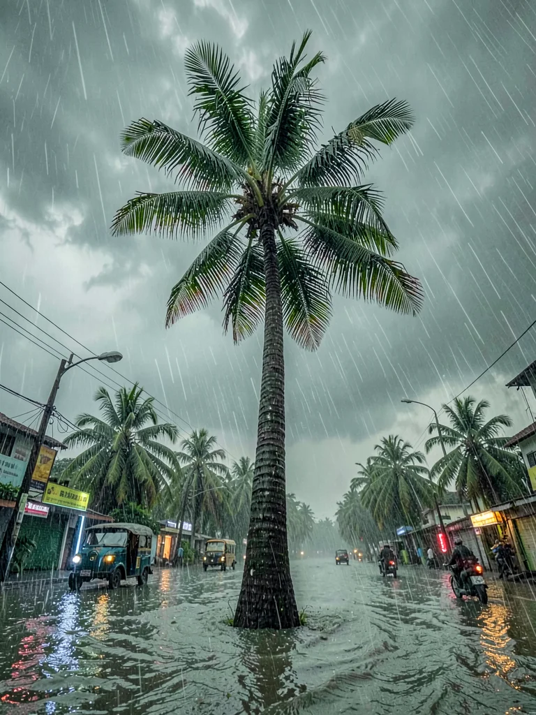 Single Palm Against Monsoon Sky Vertical