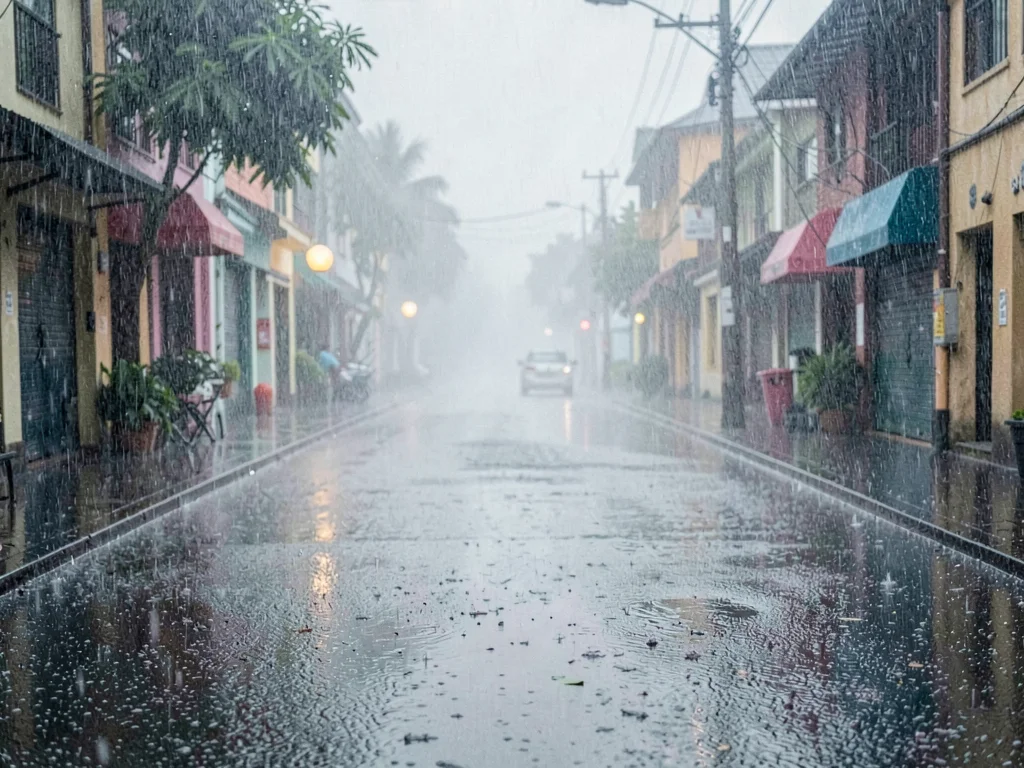 Street flooding beginning rain