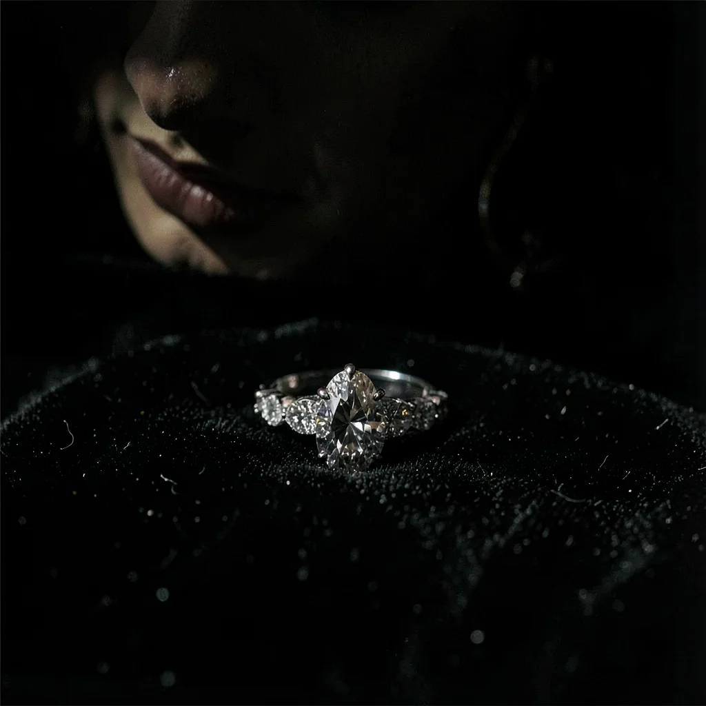 Jewelry on black velvet, directional light