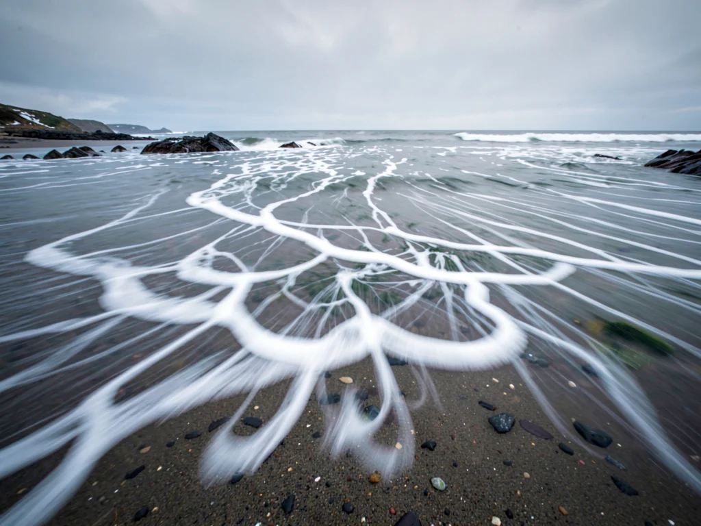 Foam pattern blurred into trailing white streaks