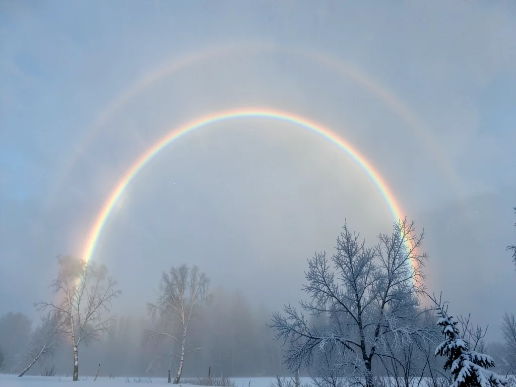 Fogbow arc showing muted colors in mist