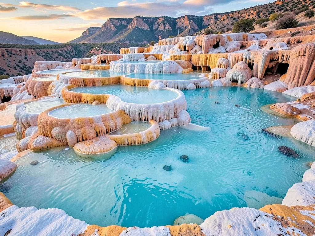 Travertine terraces built by mineral deposits