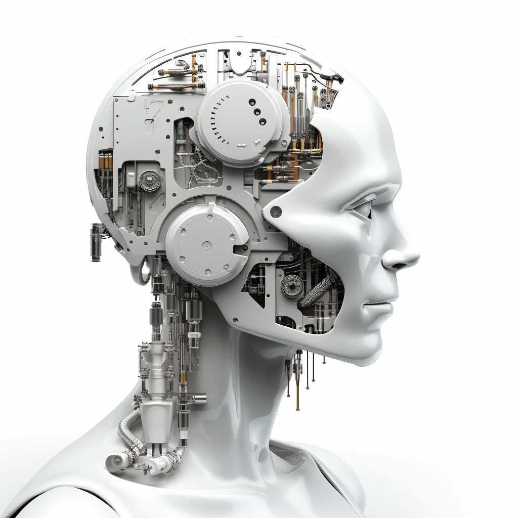 3D plastilina robot brain assembly tools on clean whi