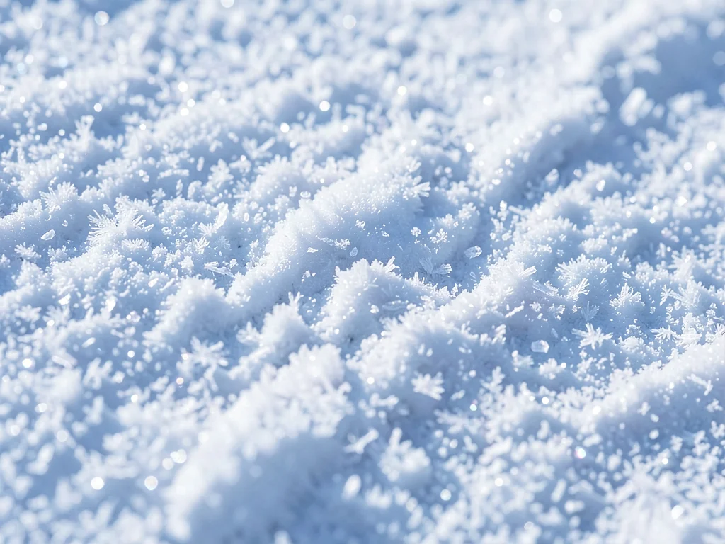 Fresh snow surface looking cold and crystalline and soft